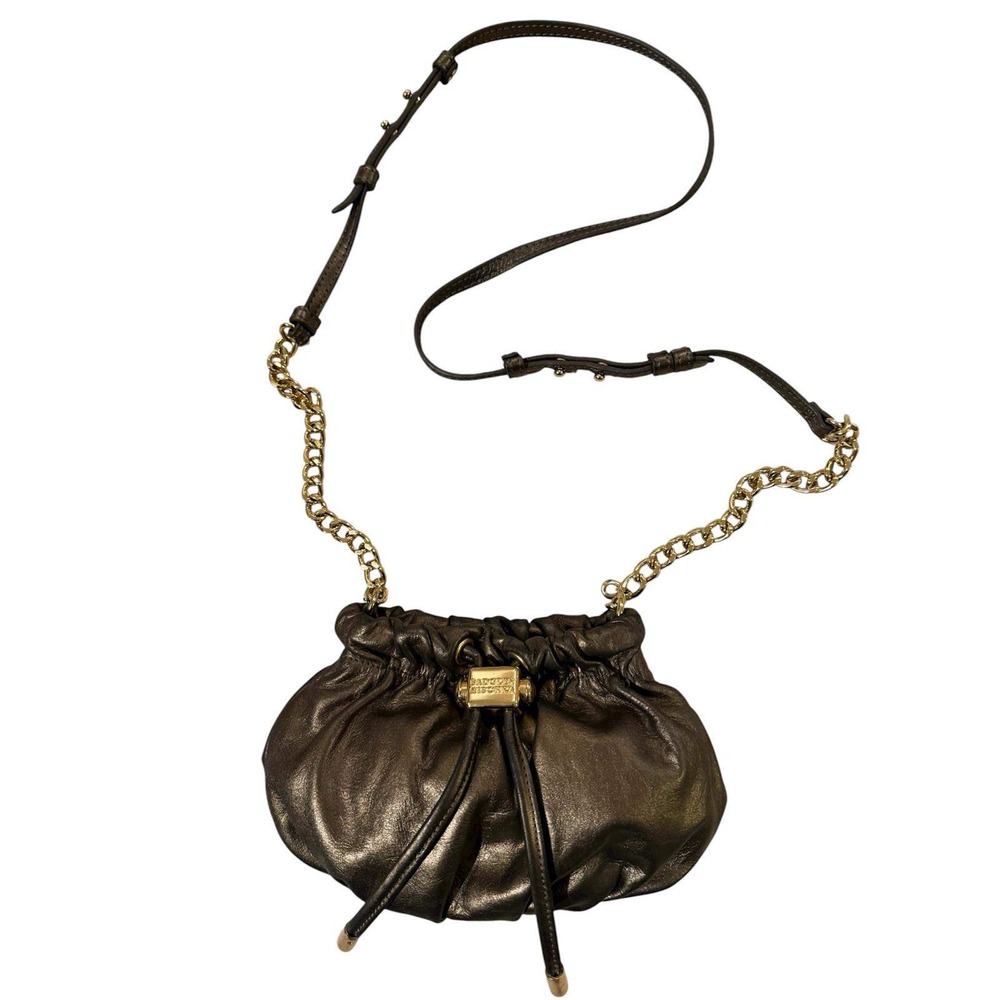 Badgley‎ Mischka Metallic Bronze Leather Pouch Crossbody Bag Gold Chain Strap